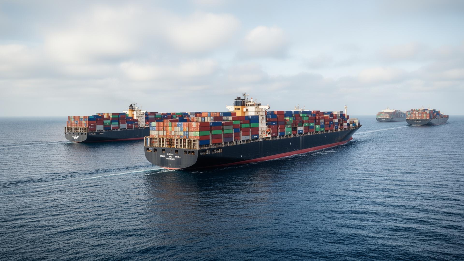 Cargo ships at sea loaded with shipping containers